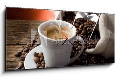 Obraz s hodinami   hot coffee  caffe fumante, 120 x 50 cm