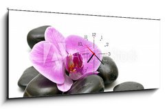 Obraz s hodinami   Pink orchid and zen Stones on a white background, 120 x 50 cm