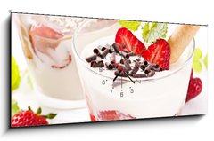 Obraz s hodinami 1D panorama - 120 x 50 cm F_AB32314746 - Dessert mit Erdbeeren - Dezert s marmeládou