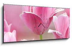 Obraz s hodinami   Pink tulips close up, 120 x 50 cm
