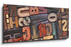 Obraz s hodinami 1D panorama - 120 x 50 cm F_AB32651185 - letterpress wood type with ink patina - knížkový typ dřeva s inkoustovou patinou