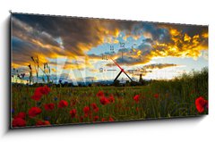 Obraz s hodinami 1D panorama - 120 x 50 cm F_AB32699667 - Poppy Field - Poppy pole