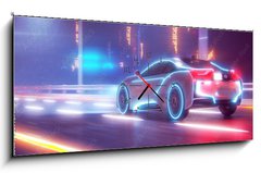 Obraz s hodinami 1D - 120 x 50 cm F_AB327727860 - Future car going on the road 3d illustration