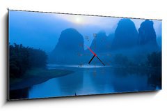 Obraz s hodinami 1D panorama - 120 x 50 cm F_AB32783688 - scenery in Guilin, China - scenérie v Guilin, Čína