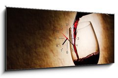 Obraz s hodinami 1D panorama - 120 x 50 cm F_AB33098888 - Red Wine glass and Bottle