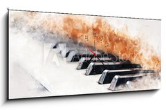 Obraz s hodinami   Abstract colorful piano keyboard on watercolor illustration painting background., 120 x 50 cm