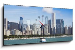 Obraz s hodinami 1D panorama - 120 x 50 cm F_AB33116290 - Chicago Downtown - Chicago v centru města