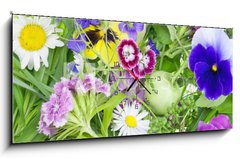 Obraz s hodinami 1D panorama - 120 x 50 cm F_AB33239729 - Abstract June plants and flowers background - Abstrakt erven rostliny a kvtiny pozad
