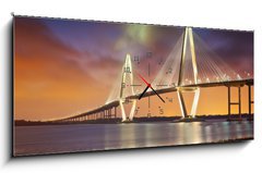 Obraz s hodinami 1D panorama - 120 x 50 cm F_AB33318340 - Arthur Ravenel Jr Cooper River Suspension Bridge Charleston SC - Arthur Ravenel Jr Cooper říční závěsný most Charleston SC