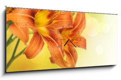 Obraz s hodinami   Yellow Lily Flower border design, 120 x 50 cm