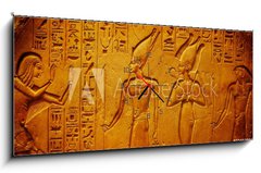 Obraz s hodinami 1D - 120 x 50 cm F_AB334138862 - Ancient Egypt hieroglyphics with pharaoh and ankh