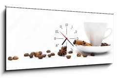 Obraz s hodinami 1D panorama - 120 x 50 cm F_AB33709348 - cup of coffee and  cinnamon bark