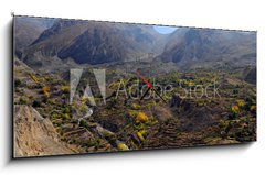 Obraz s hodinami 1D - 120 x 50 cm F_AB33766858 - Mountain landscape and Thorung La pass, Nepal