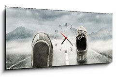 Obraz s hodinami 1D panorama - 120 x 50 cm F_AB33948093 - Running in the rain