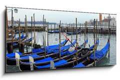 Obraz s hodinami 1D - 120 x 50 cm F_AB34081600 - Italy, Venice gondola parking at sunset - Itálie, benátské gondolové parkoviště při západu slunce