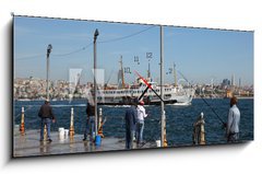 Obraz s hodinami 1D panorama - 120 x 50 cm F_AB34157096 - Fishermen in Istanbul, Turkey - Rybáři v Istanbulu, Turecko