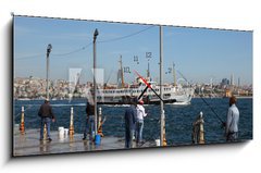 Obraz s hodinami 1D panorama - 120 x 50 cm F_AB34157096 - Fishermen in Istanbul, Turkey - Rybi v Istanbulu, Turecko