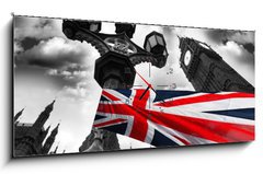 Obraz s hodinami   Big Ben with colorful flag of England, London, UK, 120 x 50 cm