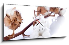 Obraz s hodinami 1D panorama - 120 x 50 cm F_AB34523742 - cotton flower over branch