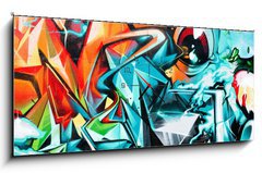 Obraz s hodinami 1D panorama - 120 x 50 cm F_AB34774728 - Abstract Graffiti detail on the textured wall - Abstraktní Graffiti detail na texturované zdi