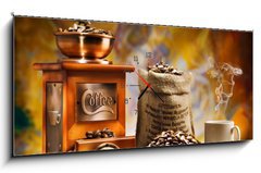 Obraz s hodinami 1D panorama - 120 x 50 cm F_AB34779615 - coffee for still life