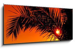 Obraz s hodinami 1D panorama - 120 x 50 cm F_AB3480088 - palm tree during sunset