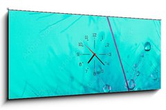 Obraz s hodinami 1D panorama - 120 x 50 cm F_AB348565950 - Parachute seed from a dandelion on a blue background - Padák osivo z pampelišky na modrém pozadí
