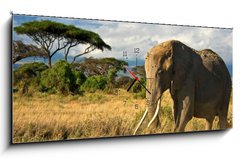 Obraz s hodinami 1D - 120 x 50 cm F_AB34914447 - Lone elephant in front of Mt. Kilimanjaro