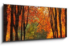 Obraz s hodinami 1D panorama - 120 x 50 cm F_AB35345488 - Autumn park in oil painting style