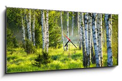 Obraz s hodinami 1D panorama - 120 x 50 cm F_AB353870391 - Spring green foliage