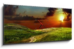 Obraz s hodinami 1D panorama - 120 x 50 cm F_AB35514267 - Road in field