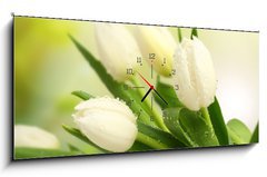 Obraz s hodinami 1D panorama - 120 x 50 cm F_AB35516488 - tulip - tulipán