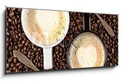 Obraz s hodinami 1D panorama - 120 x 50 cm F_AB35552461 - Caffe Latte for two - Caffe Latte pro dva