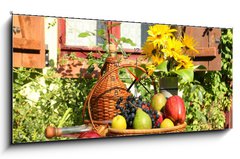 Obraz s hodinami 1D panorama - 120 x 50 cm F_AB35797475 - owoce - wino