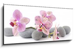 Obraz s hodinami   Still life with pink orchid with gray stones, 120 x 50 cm