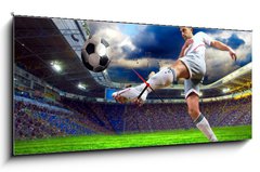 Obraz s hodinami 1D panorama - 120 x 50 cm F_AB36187224 - Football player on field of stadium - Fotbalista na poli stadionu