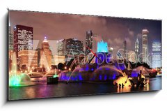 Obraz s hodinami   Chicago night scene, 120 x 50 cm