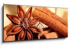 Obraz s hodinami 1D panorama - 120 x 50 cm F_AB36393368 - Sternanis und Zimtstangen