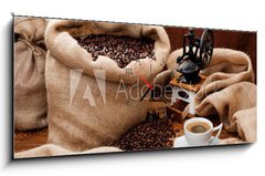 Obraz s hodinami 1D panorama - 120 x 50 cm F_AB36526227 - Coffee still life