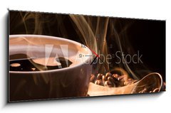 Obraz s hodinami   Coffee, smoke and roasred seeds, 120 x 50 cm