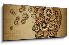 Obraz s hodinami 1D panorama - 120 x 50 cm F_AB36561662 - Human brain function grunge with gears - Grunge lidské mozkové funkce s ozubenými koly