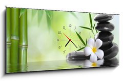 Obraz s hodinami 1D panorama - 120 x 50 cm F_AB36696469 - spa stones with frangipani