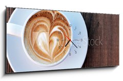 Obraz s hodinami 1D panorama - 120 x 50 cm F_AB36802693 - cup of coffee - šálek kávy