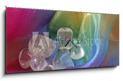 Obraz s hodinami 1D panorama - 120 x 50 cm F_AB36970802 - Clear quartz crystals on chiffron background