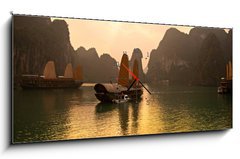 Obraz s hodinami 1D - 120 x 50 cm F_AB36996949 - Halong Bay, Vietnam. Unesco World Heritage Site.