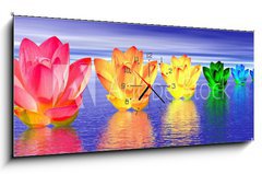 Obraz s hodinami 1D - 120 x 50 cm F_AB37014590 - Lily flowers chakras by night