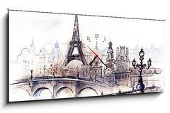 Obraz s hodinami 1D panorama - 120 x 50 cm F_AB37143083 - Paris (series C) - Paříž (série C)