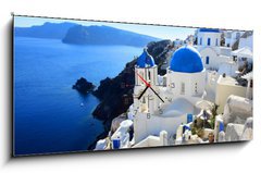 Obraz s hodinami 1D panorama - 120 x 50 cm F_AB37155433 - Santorin - Oia