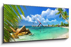 Obraz s hodinami   tropical paradise  Seychelles islands, 120 x 50 cm