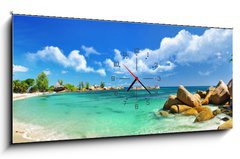 Obraz s hodinami   Seychelles , beach panorama, 120 x 50 cm